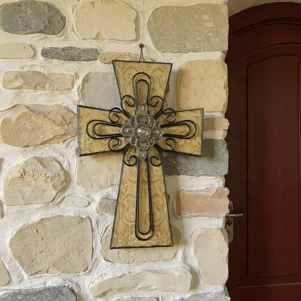Elegant rustic, wooden metal Black and Gold Wall Cross Decor